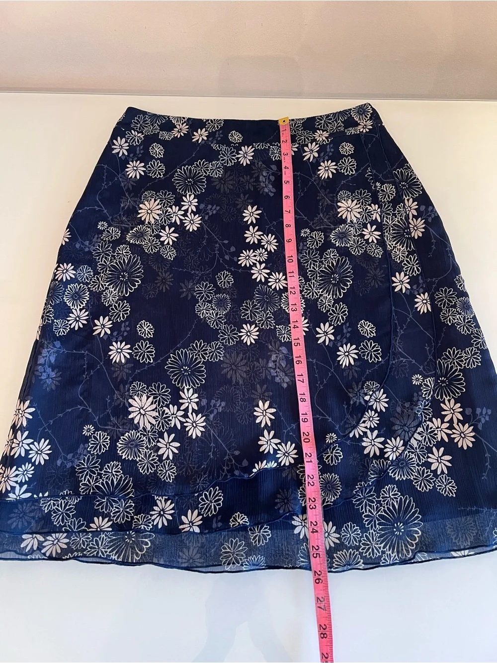 CLEO Linen Floral Skirt A-Line Blue White Summer Lightweight 10 - Picture 6 of 8